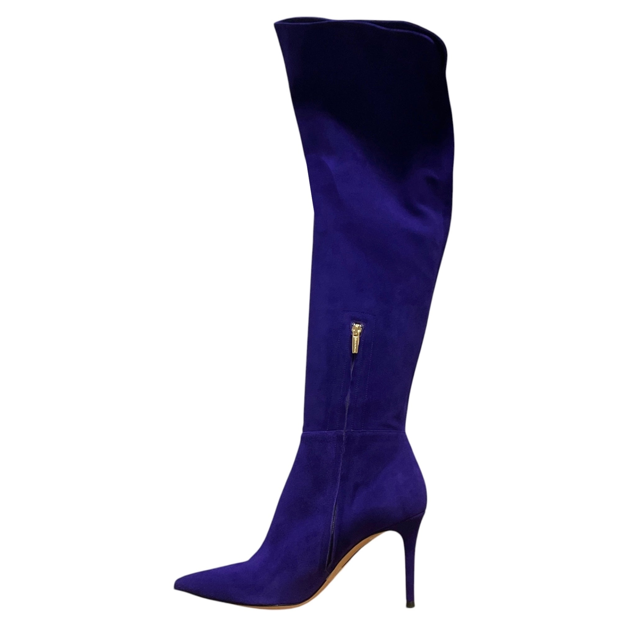 Gianvito Rossi Purple Suede Tall Over the Knee Boots