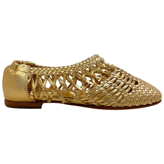 Simkhai Gold Metallic Leather Woven Flats