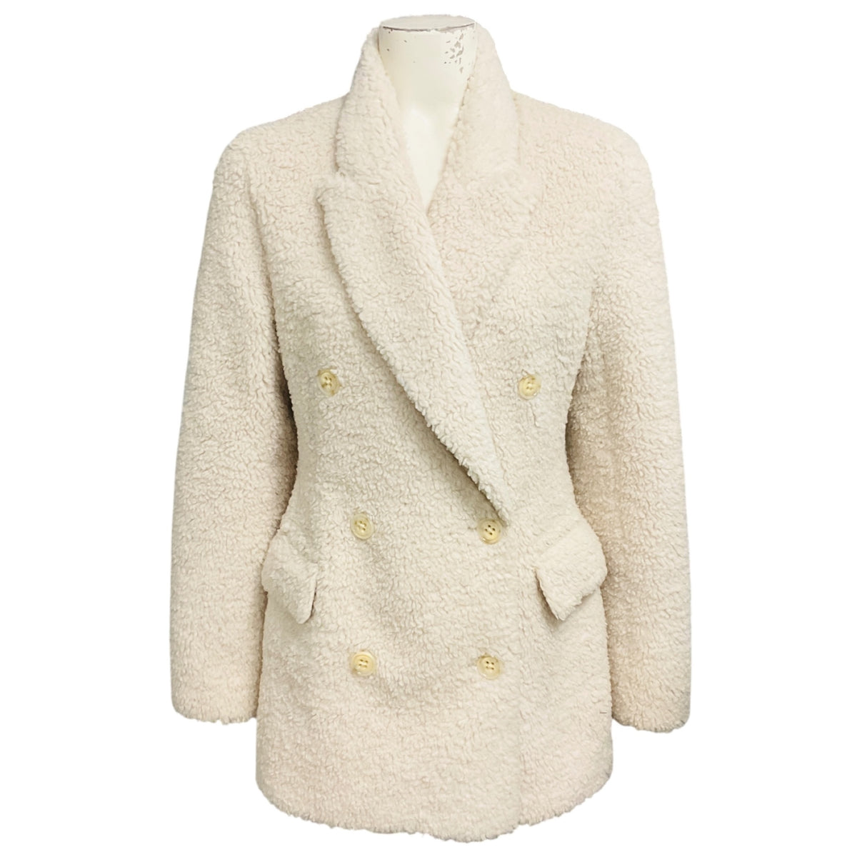 Dorothee Schumacher Cream Double Breasted Faux Fur Sherpa Coat