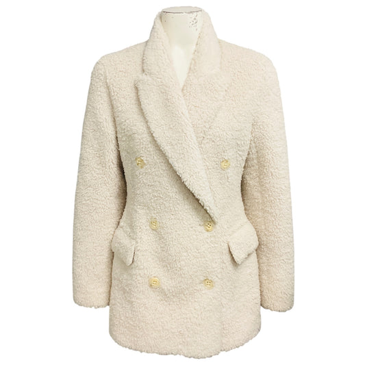 Dorothee Schumacher Cream Double Breasted Faux Fur Sherpa Coat