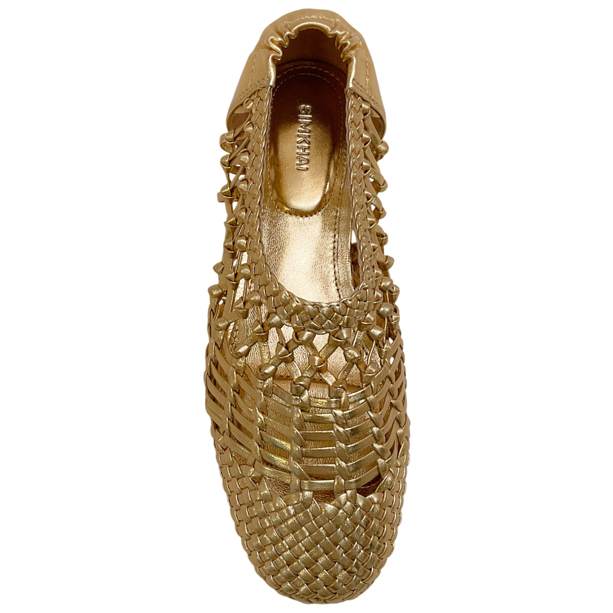 Simkhai Gold Metallic Leather Woven Flats