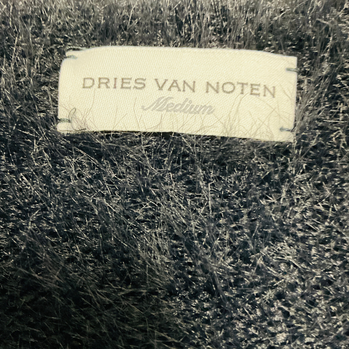 Dries Van Noten Black Long Sleeved V-Neck Fuzzy Sweater