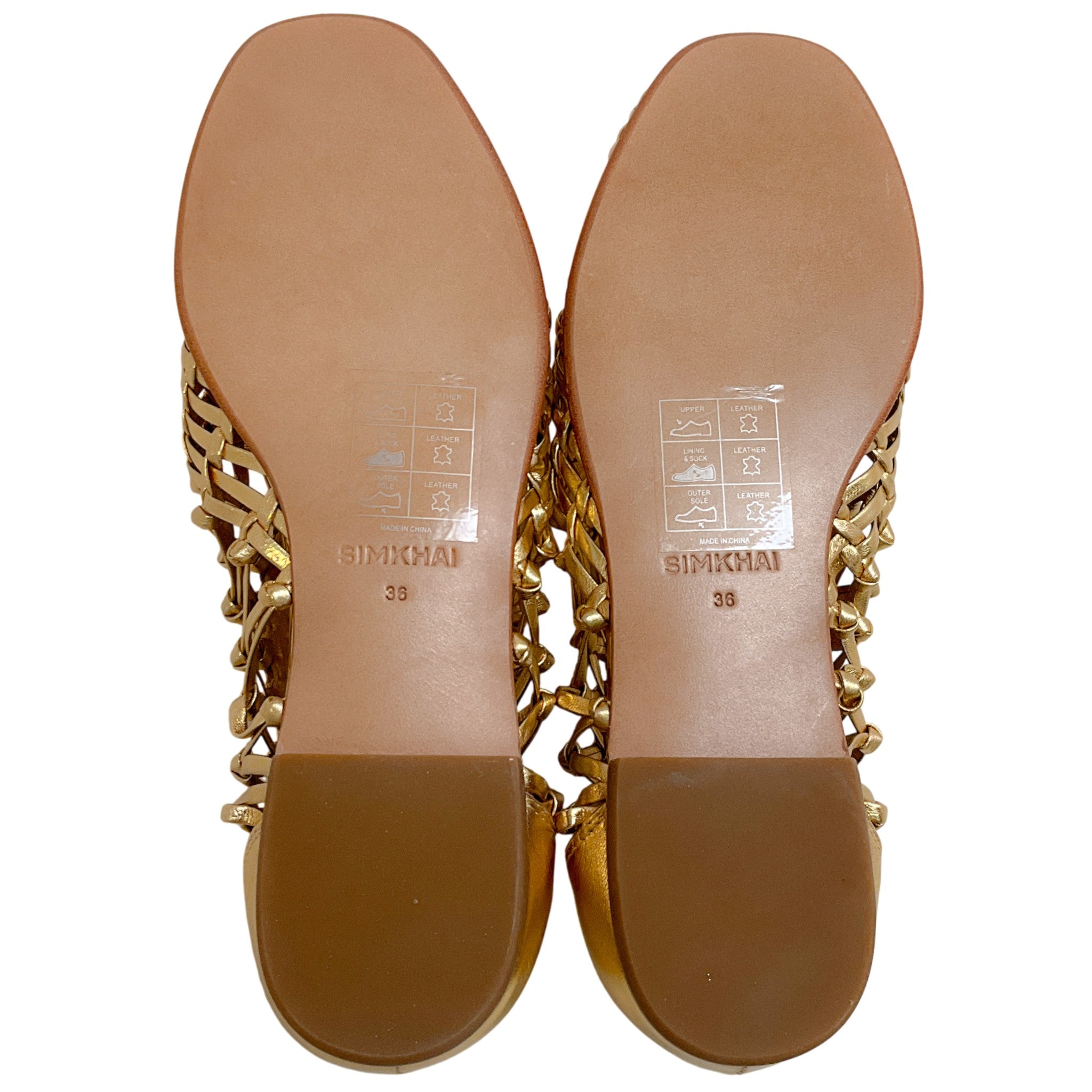 Simkhai Gold Metallic Leather Woven Flats