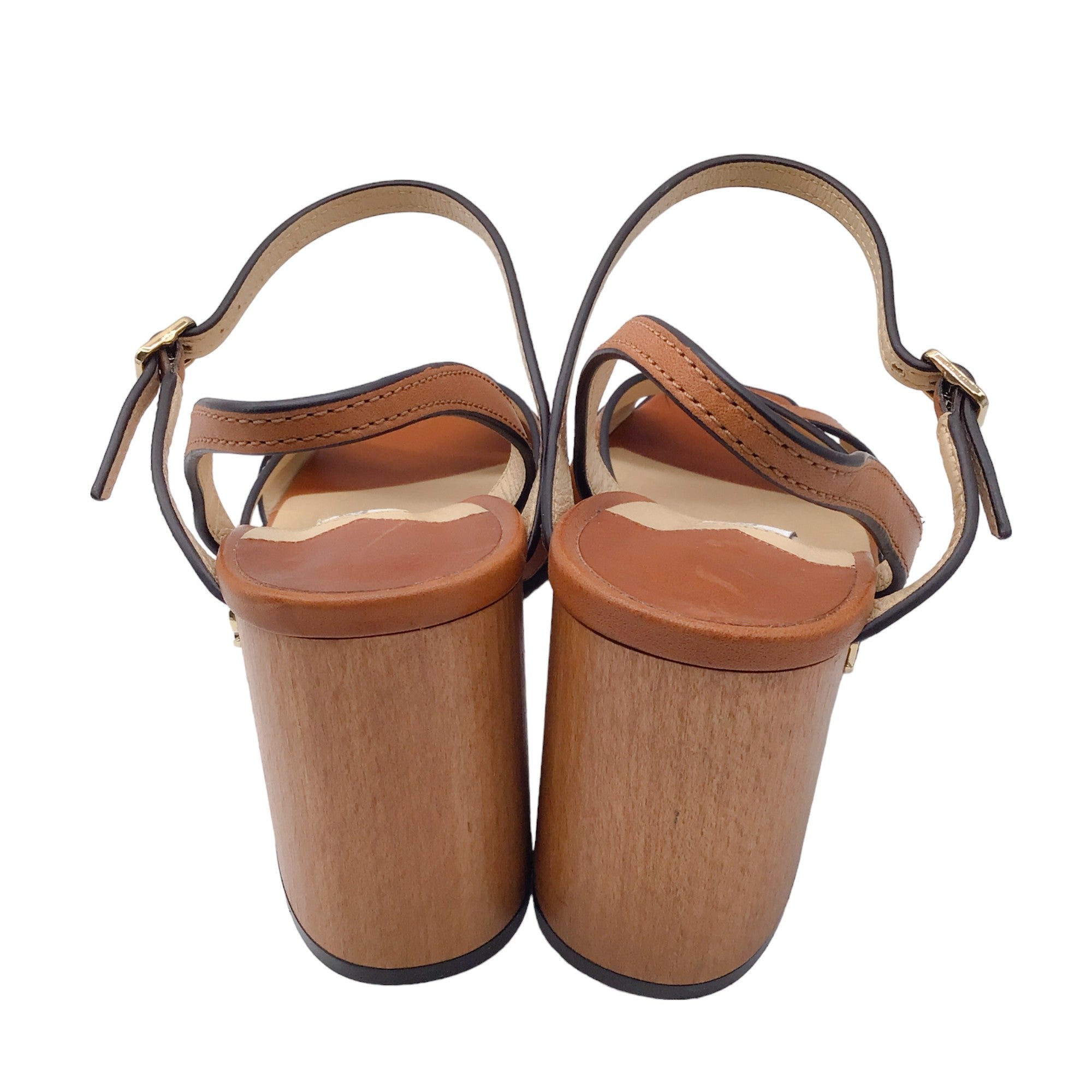 Jimmy Choo Tan Wooden Block Heel Leather Sandals