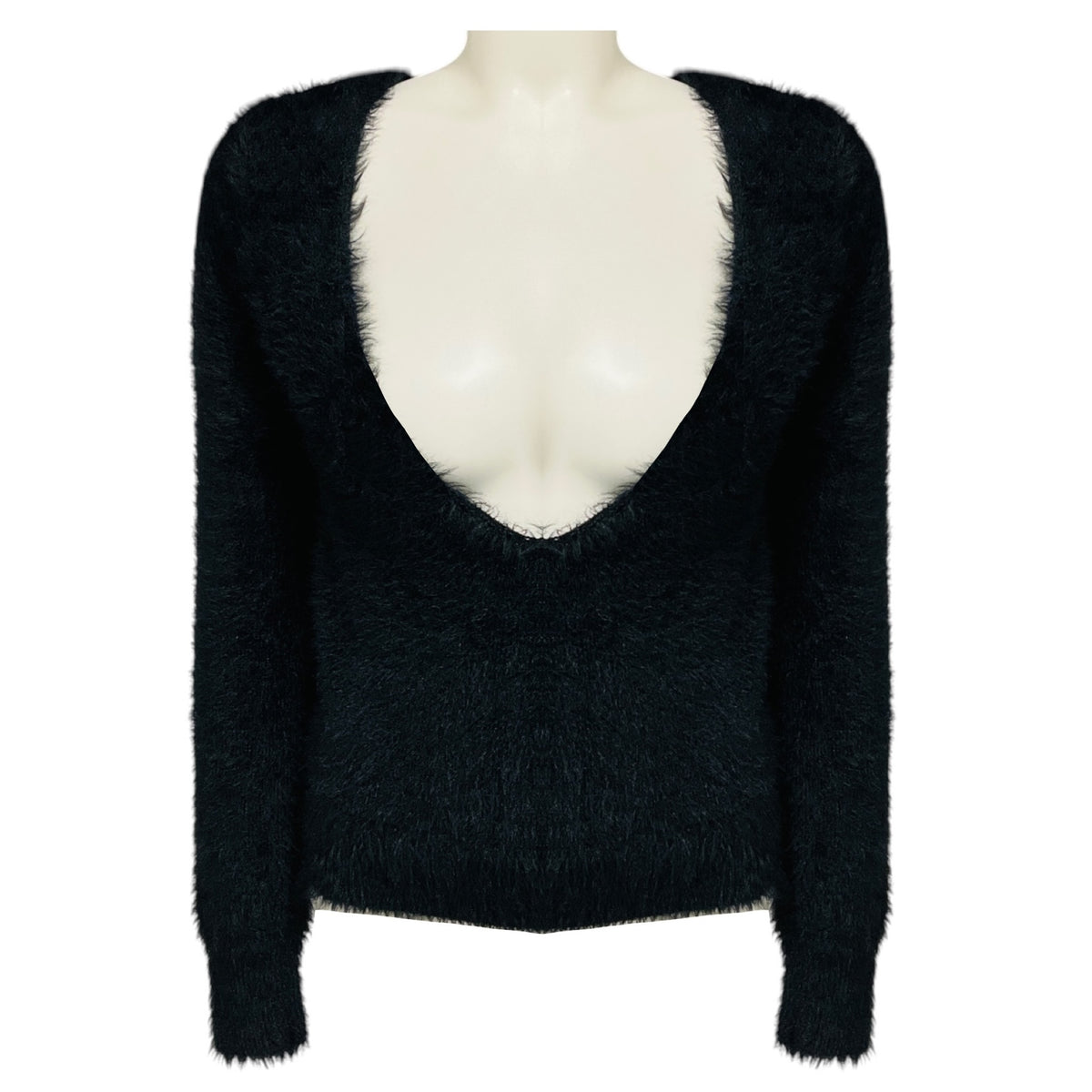 Dries Van Noten Black Long Sleeved V-Neck Fuzzy Sweater