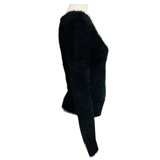 Dries Van Noten Black Long Sleeved V-Neck Fuzzy Sweater