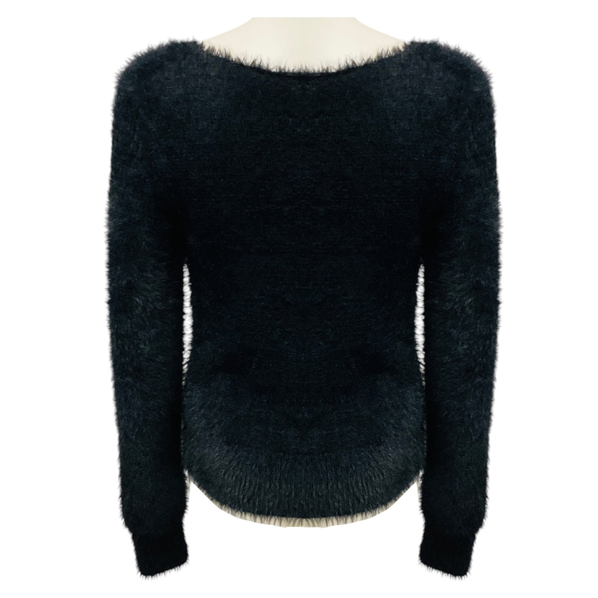 Dries Van Noten Black Long Sleeved V-Neck Fuzzy Sweater