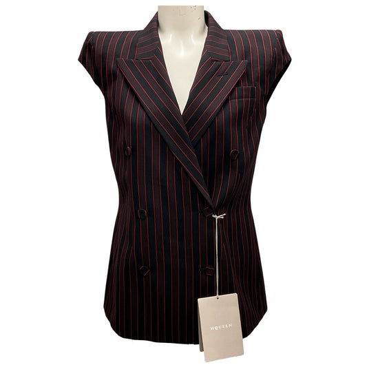 Alexander McQueen Black / Bordeaux 2024 Striped Wool Vest