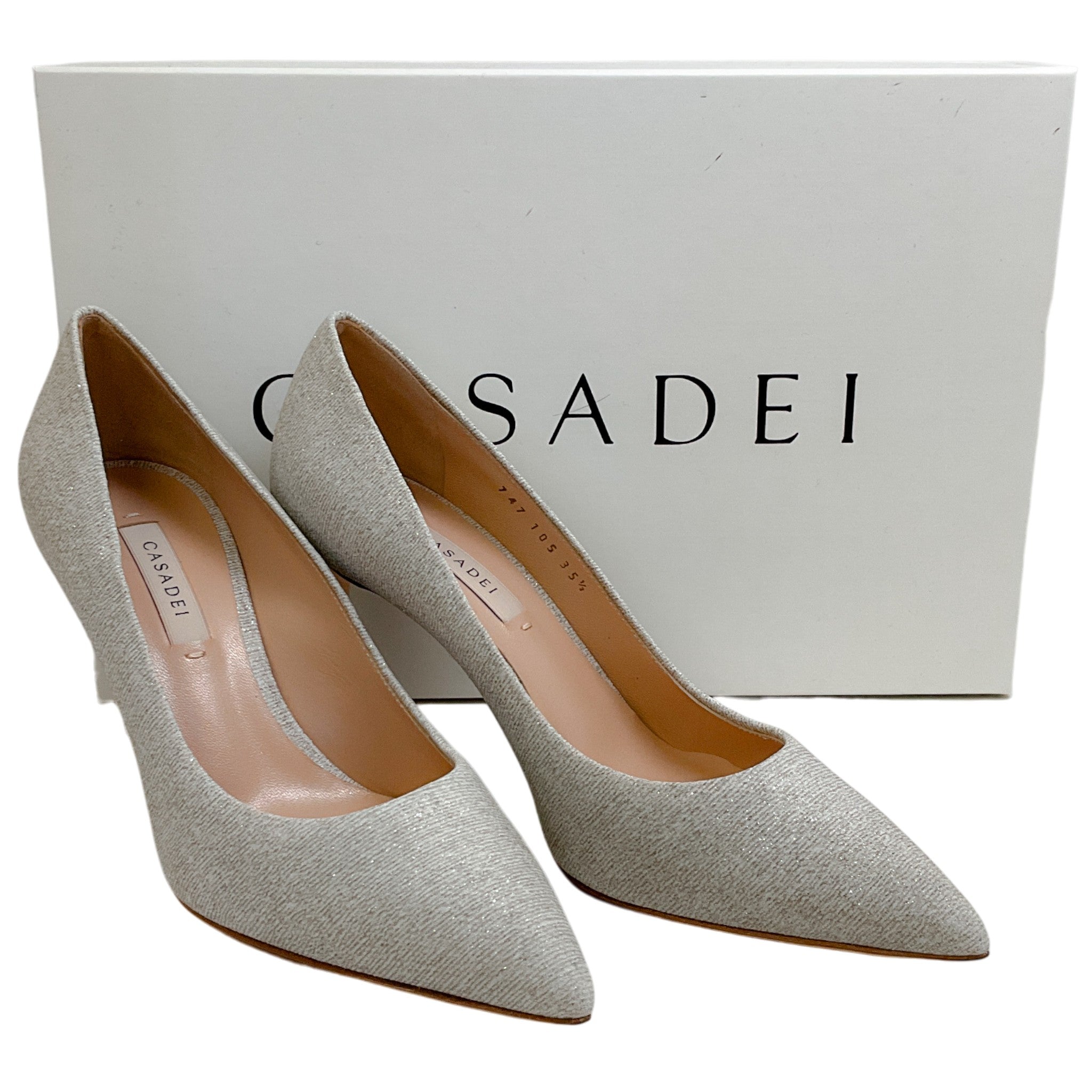 Casadei Silver Shimmer Fabric Pumps
