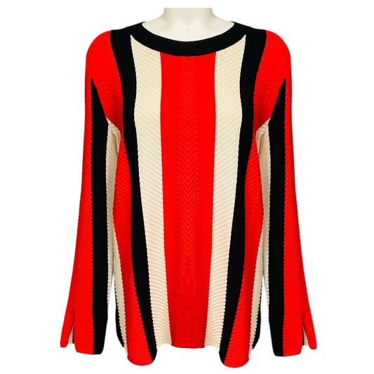 Akris Punto Orange / Cream / Black Long Sleeved Wool Knit Pullover Sweater