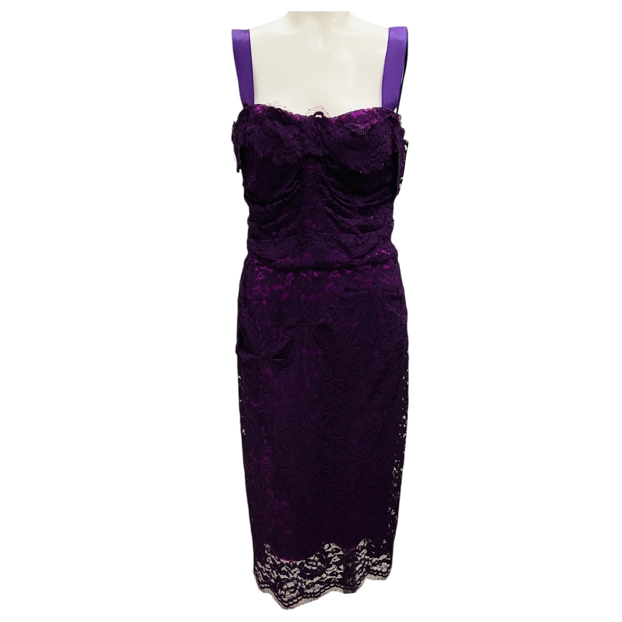 Dolce & Gabbana Purple Sleeveless Lace Cocktail Dress