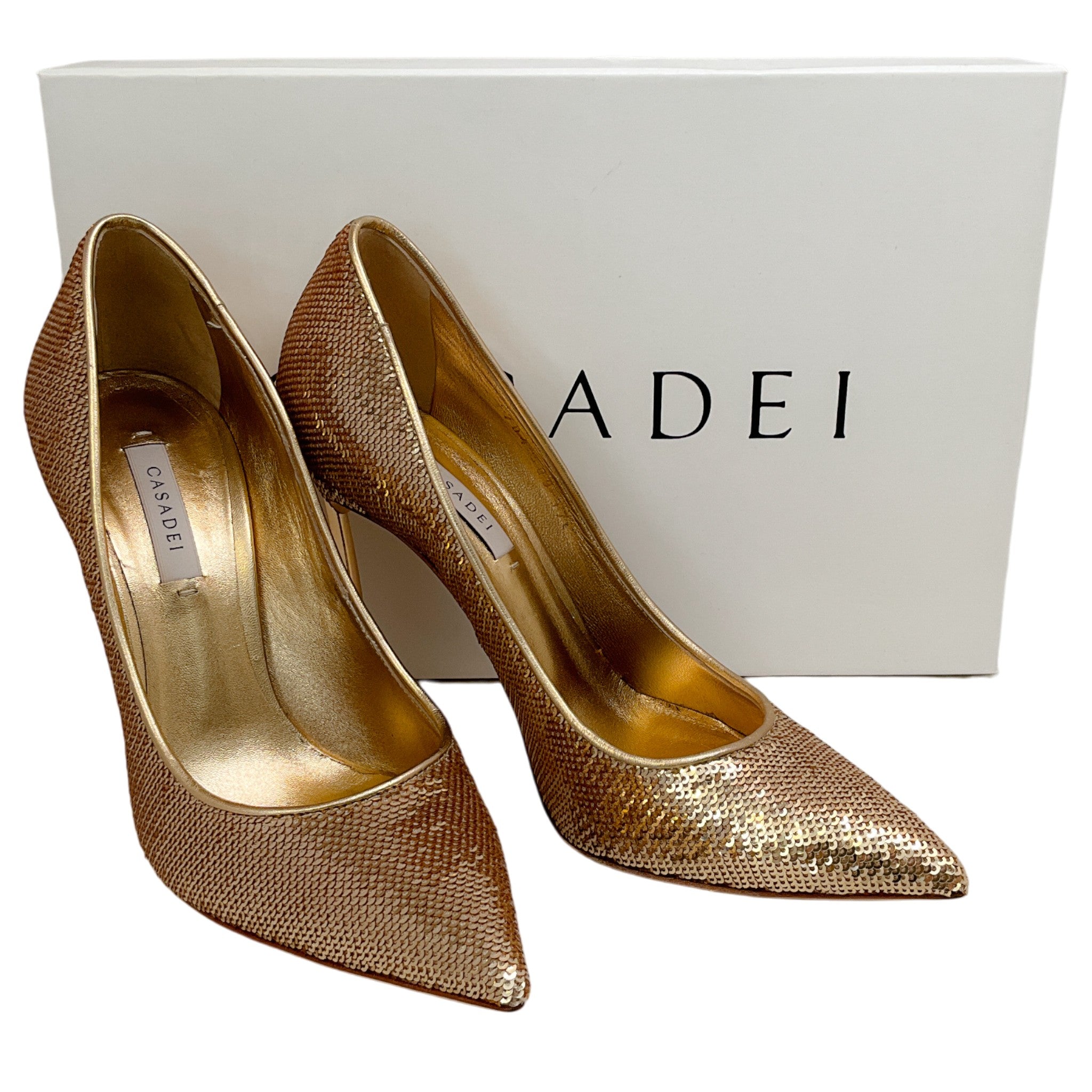 Casadei Gold Sequined Mermaid Pumps