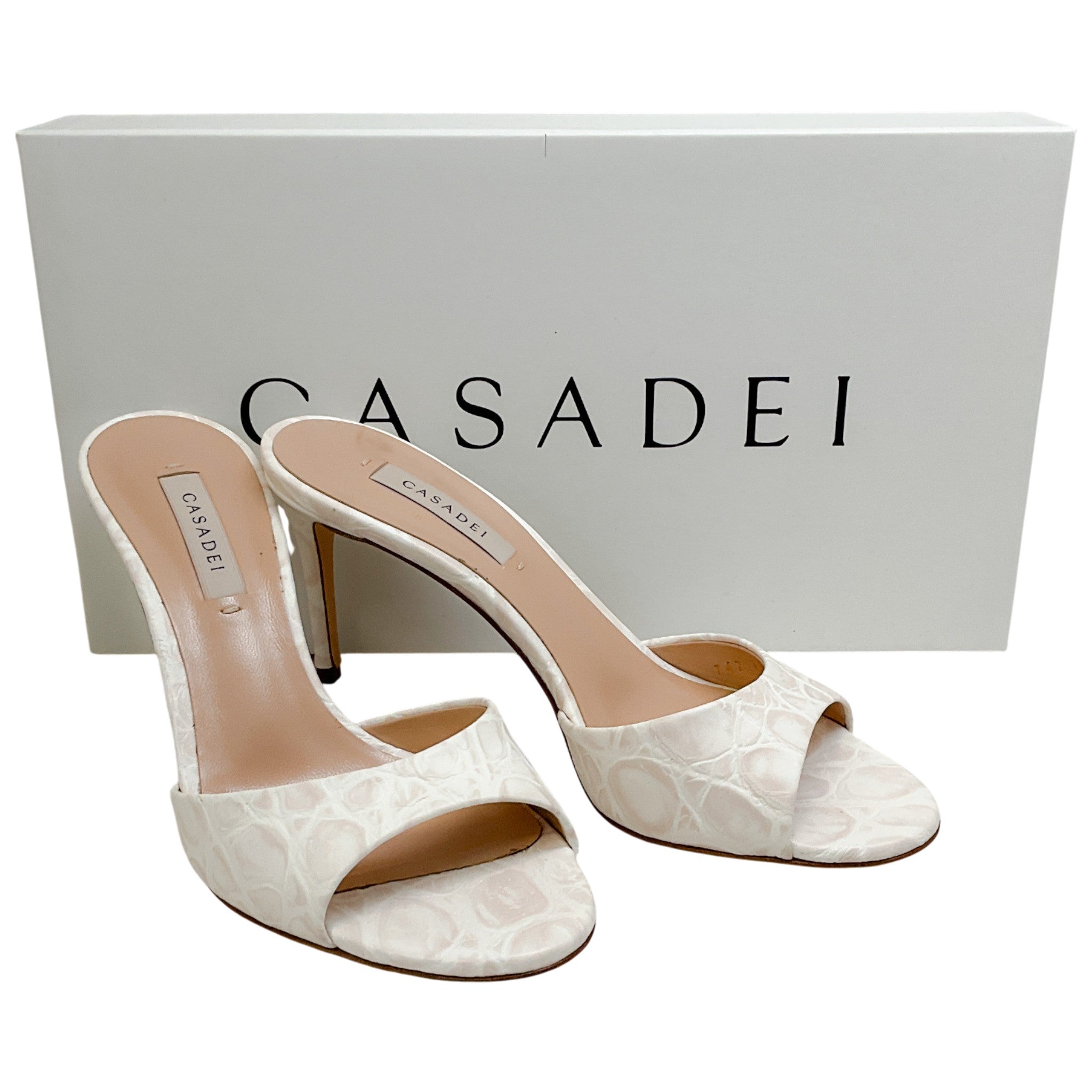 Casadei Sand Leather Kroccobell Slide Sandals