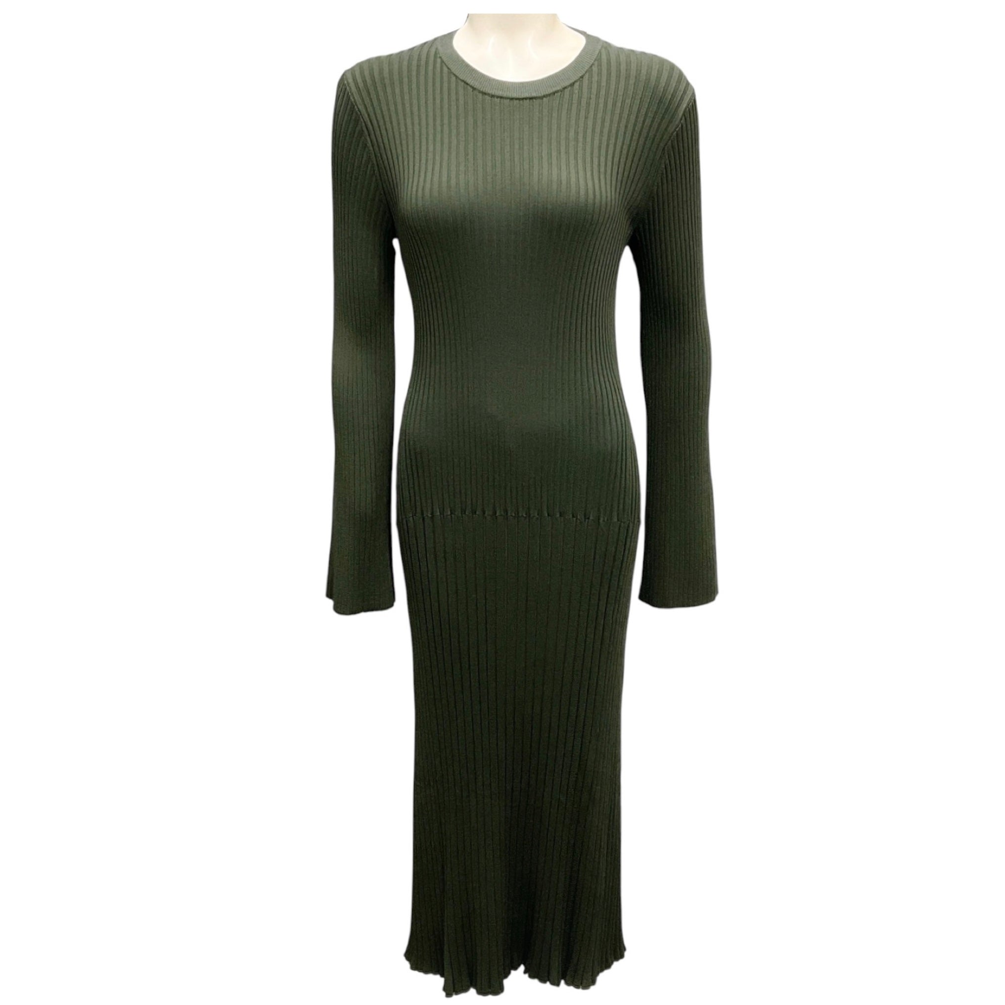 Proenza Schouler Green Midweight Viscose Rib Kenna Dress
