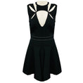 Load image into Gallery viewer, J. Mendel Black Cut Out Detail Nylon Stretch Sleeveless Flared Dress with Lamb Leather Trim
