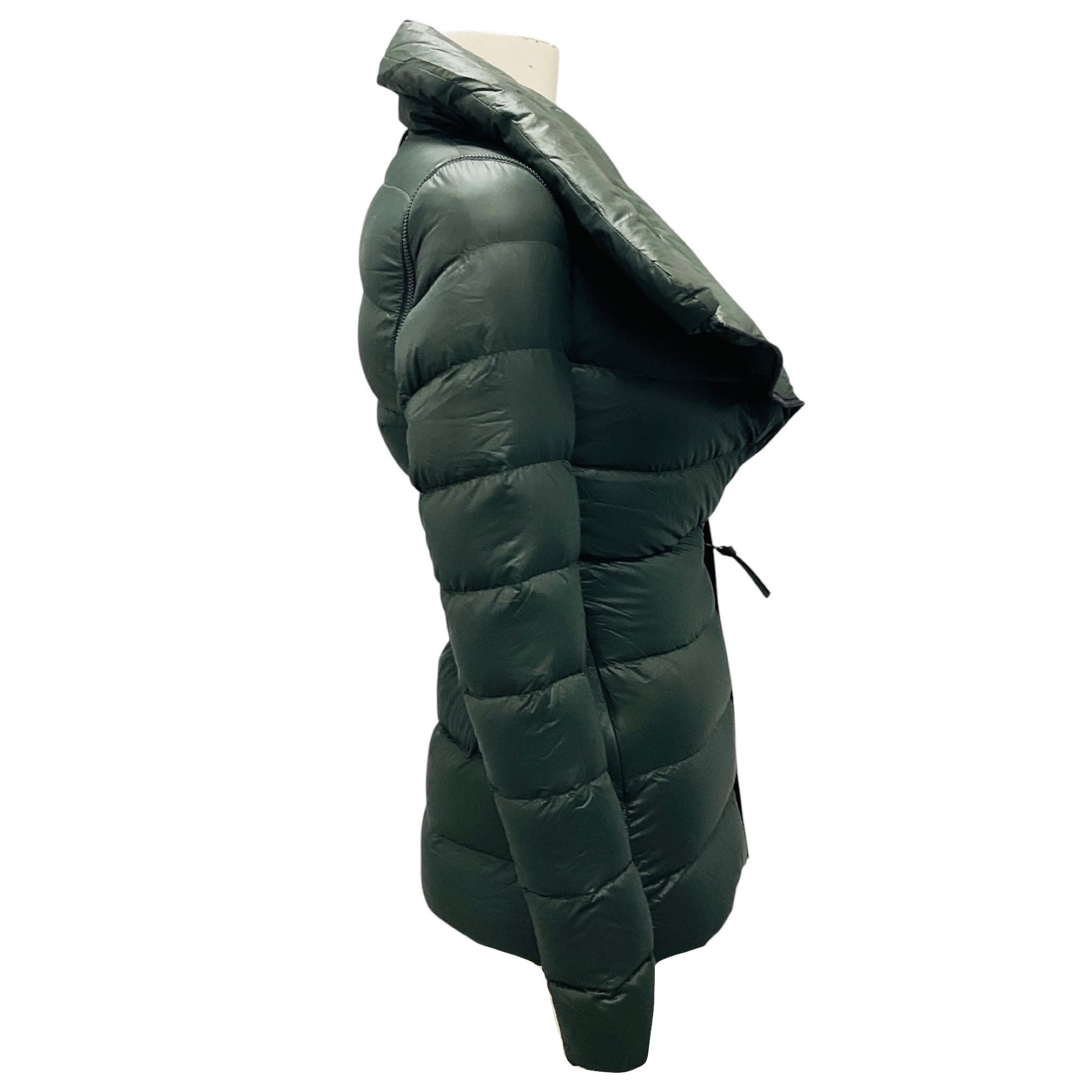 Mackage Olive Green / Black Leather Trimmed Quilted Down Puffer Jacket