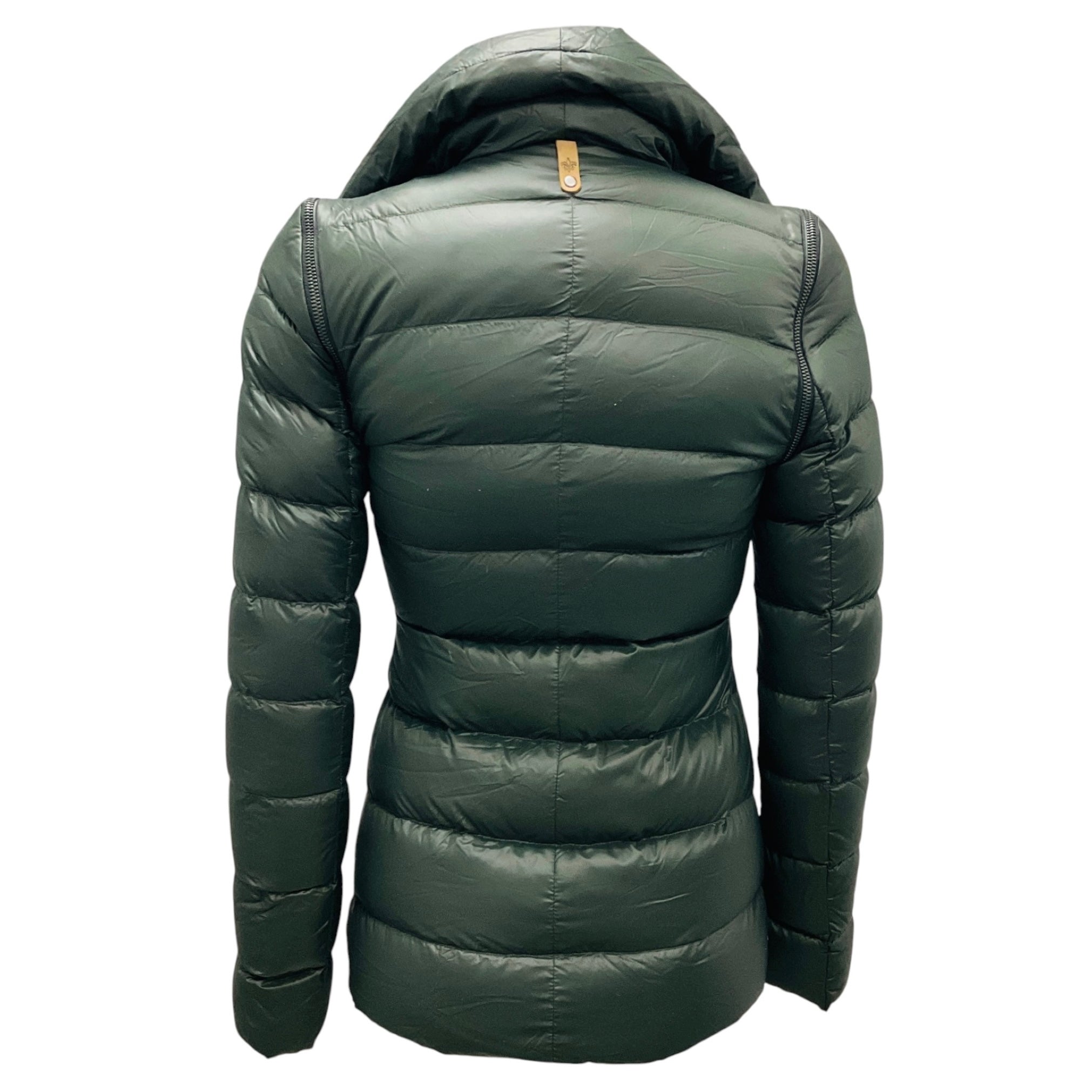 Mackage Olive Green / Black Leather Trimmed Quilted Down Puffer Jacket