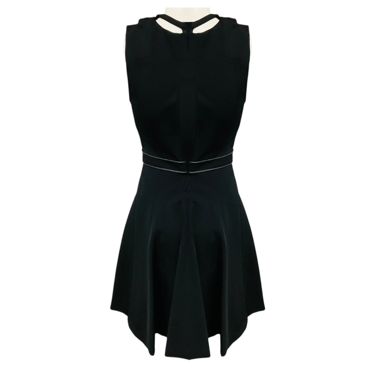 J. Mendel Black Cut Out Detail Nylon Stretch Sleeveless Flared Dress with Lamb Leather Trim