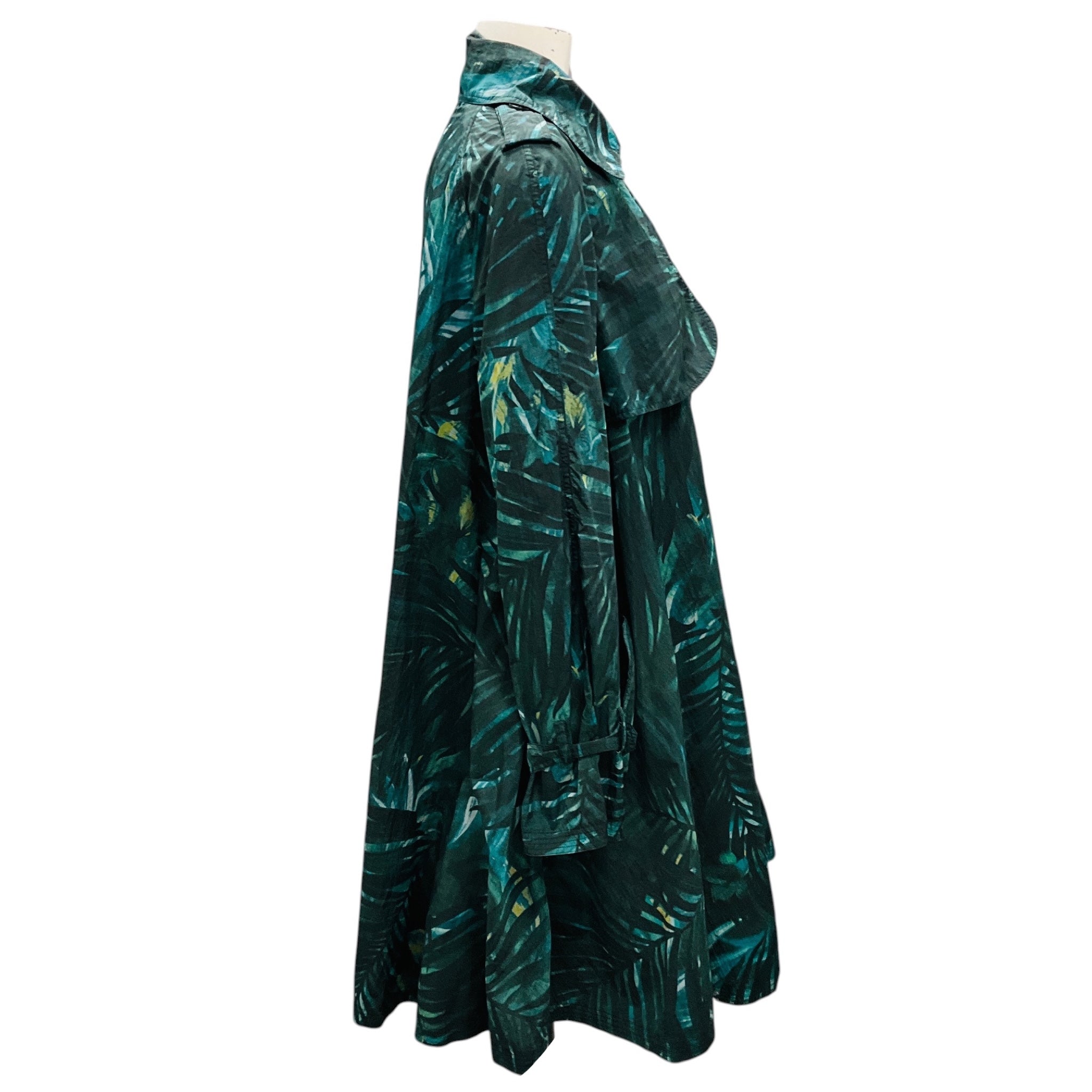 Lanvin Teal Leaf Print Nylon Swing Coat
