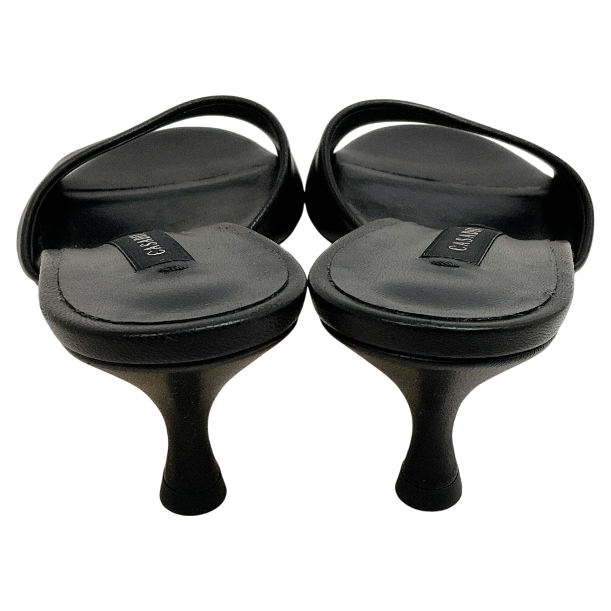 Casadei Black Leather Minorca Kitten Heel Sandals