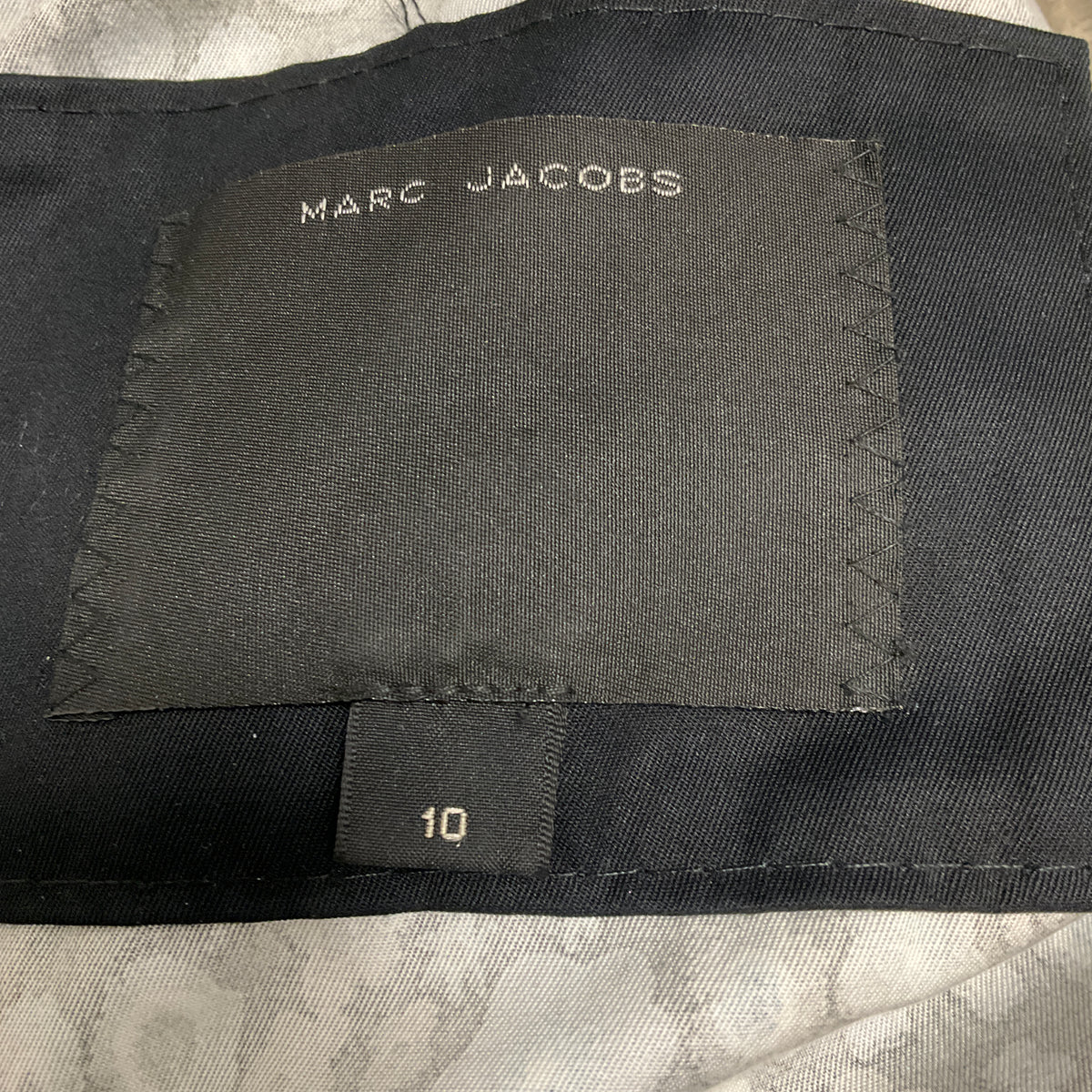 Marc Jacobs Navy Blue Multi Stone Embellished Floral Cotton Dress with Belt