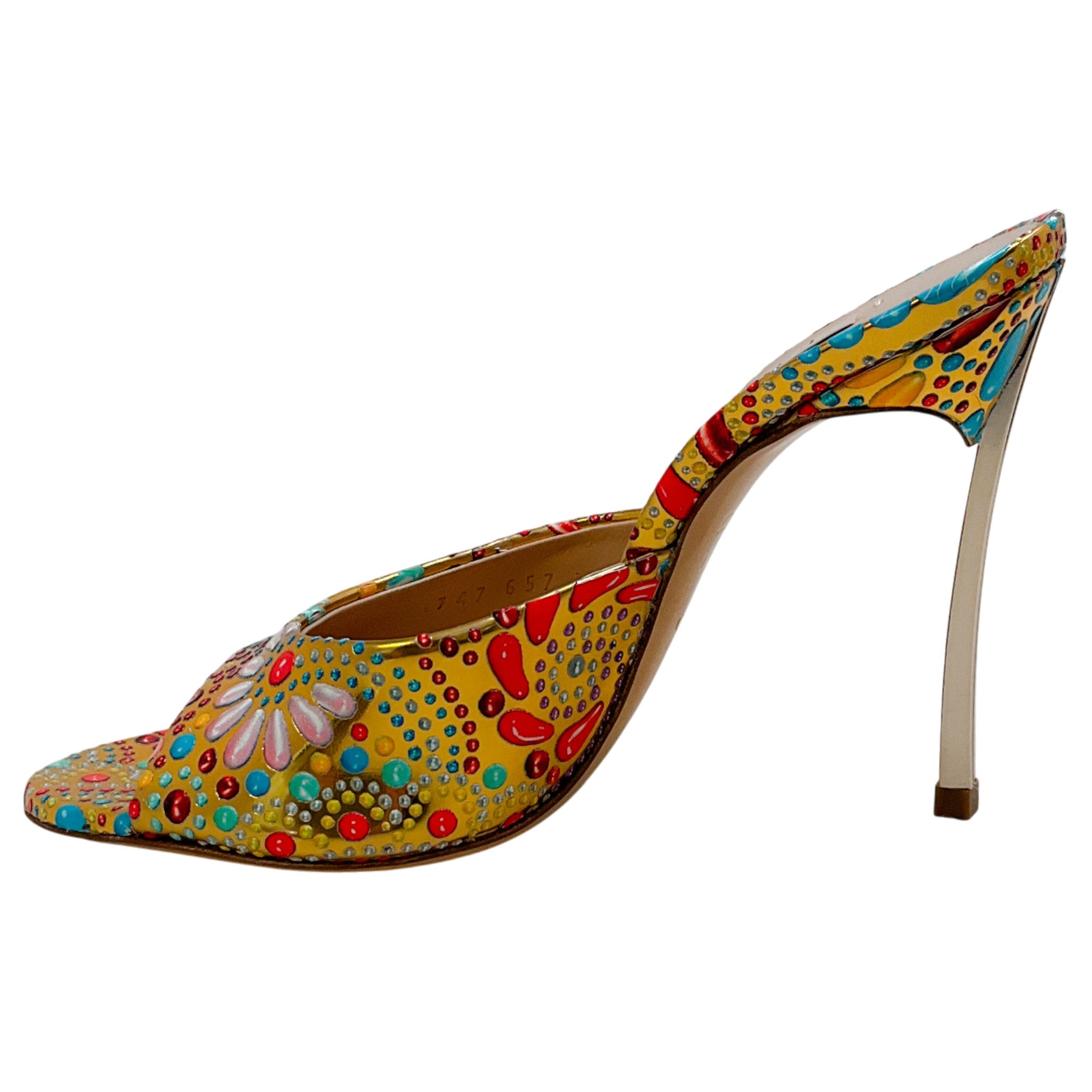 Casadei Gold Painted Nuggets Slide Sandals