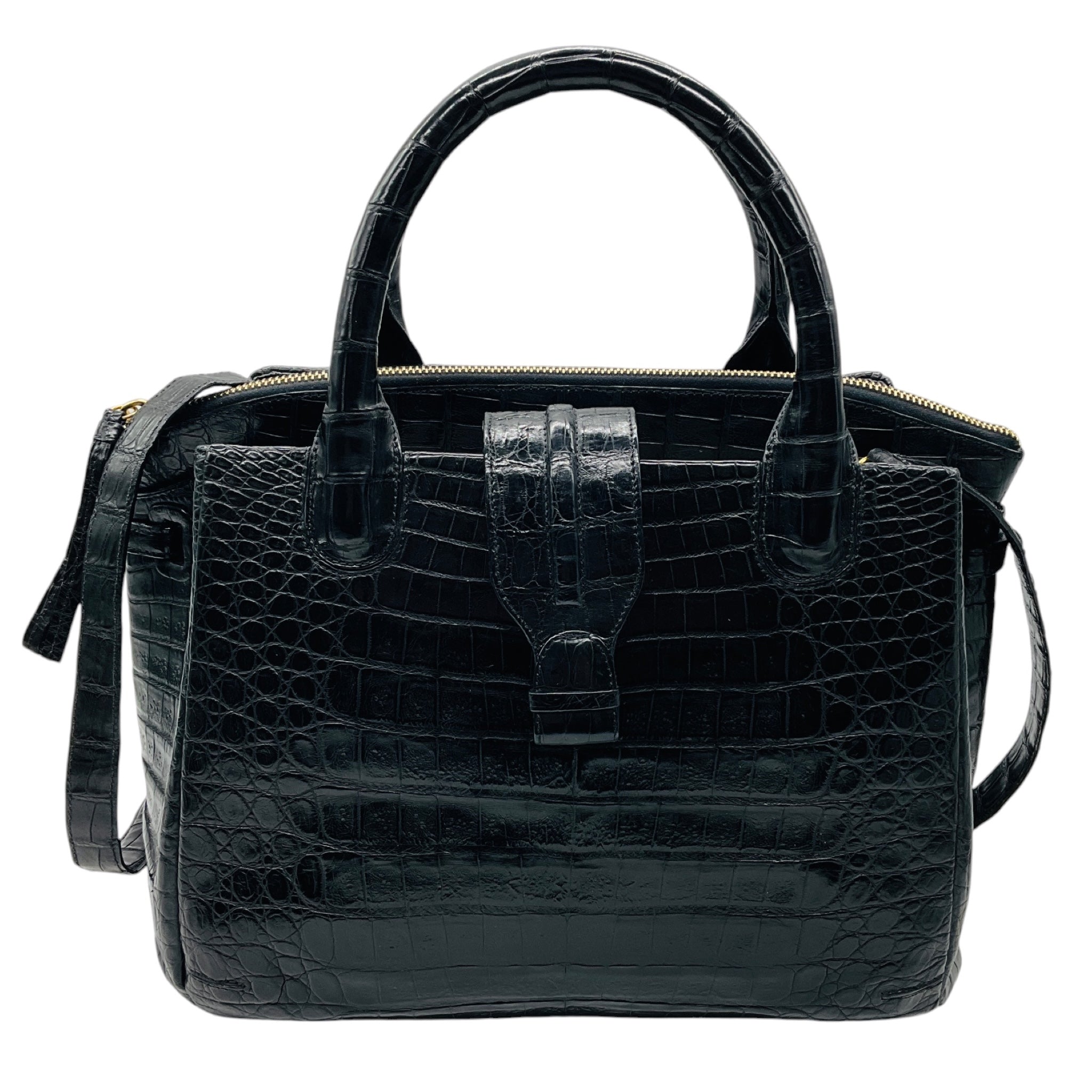 Nancy Gonzalez Black Genuine Crocodile Double Top Handle Satchel Handbag