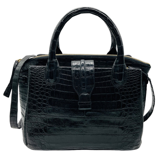 Nancy Gonzalez Black Genuine Crocodile Double Top Handle Satchel Handbag