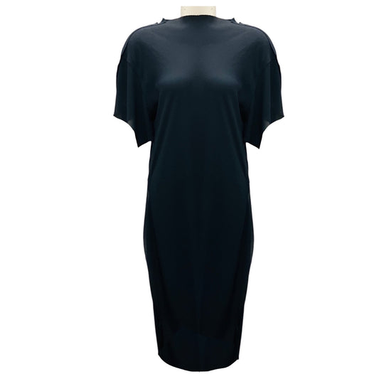 Lanvin Navy Blue Raw Edge Chiffon Midi Dress