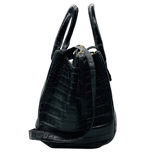 Nancy Gonzalez Black Genuine Crocodile Double Top Handle Satchel Handbag