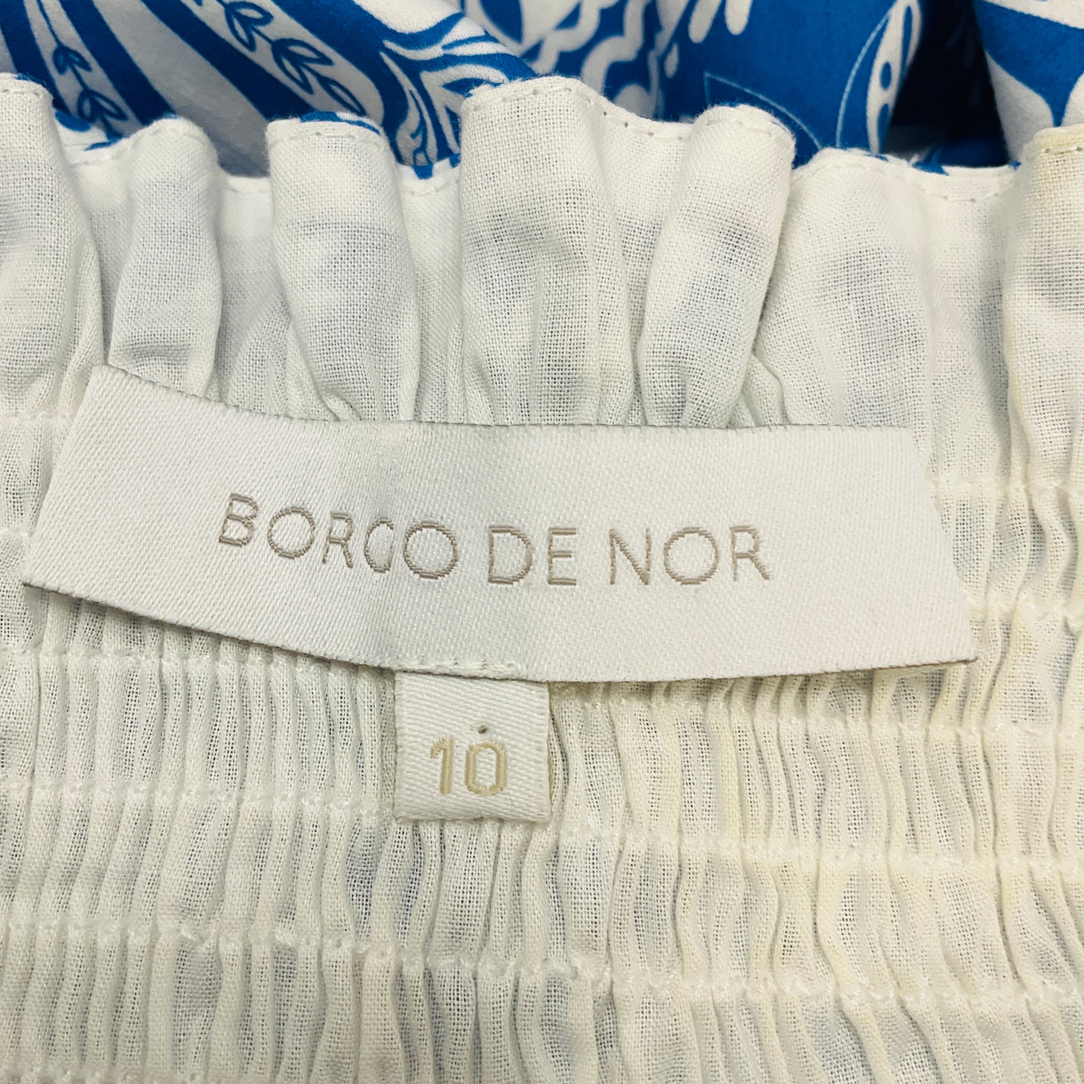 Borgo de Nor Blue / White Printed Short Sleeved Ruffled Tiered Cotton Midi Dress
