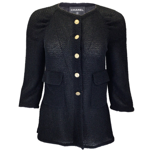 Chanel Black Button-front Open Knit Jacket