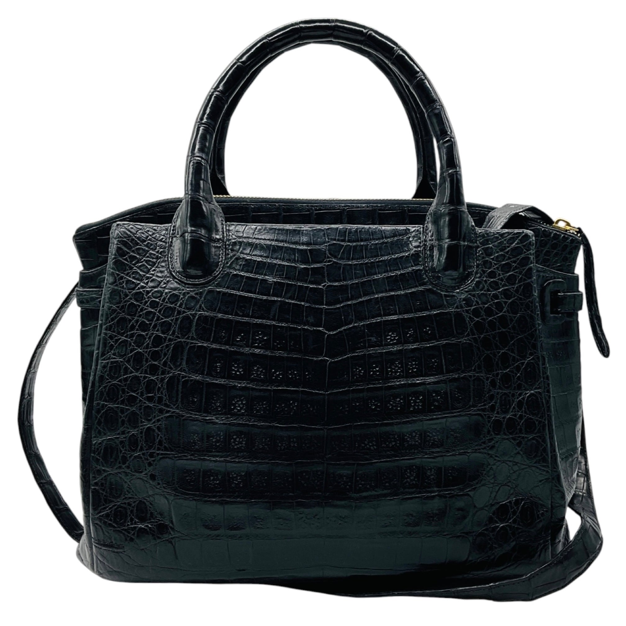 Nancy Gonzalez Black Genuine Crocodile Double Top Handle Satchel Handbag