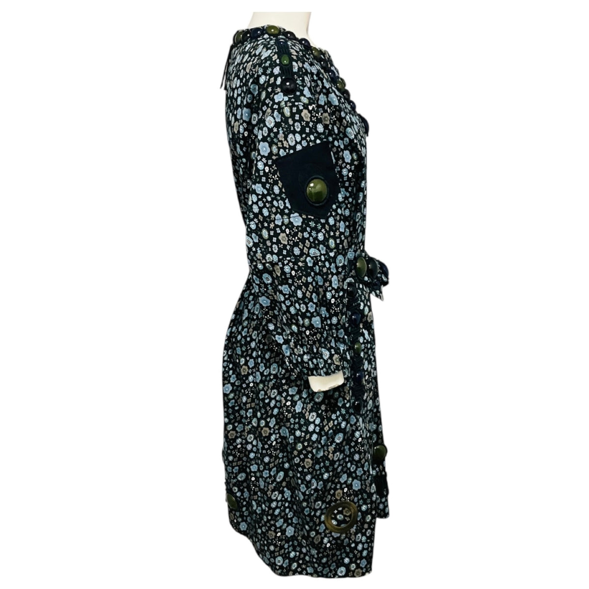 Marc Jacobs Navy Blue Multi Stone Embellished Floral Cotton Dress with Belt