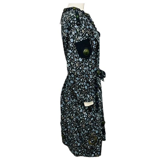 Marc Jacobs Navy Blue Multi Stone Embellished Floral Cotton Dress with Belt