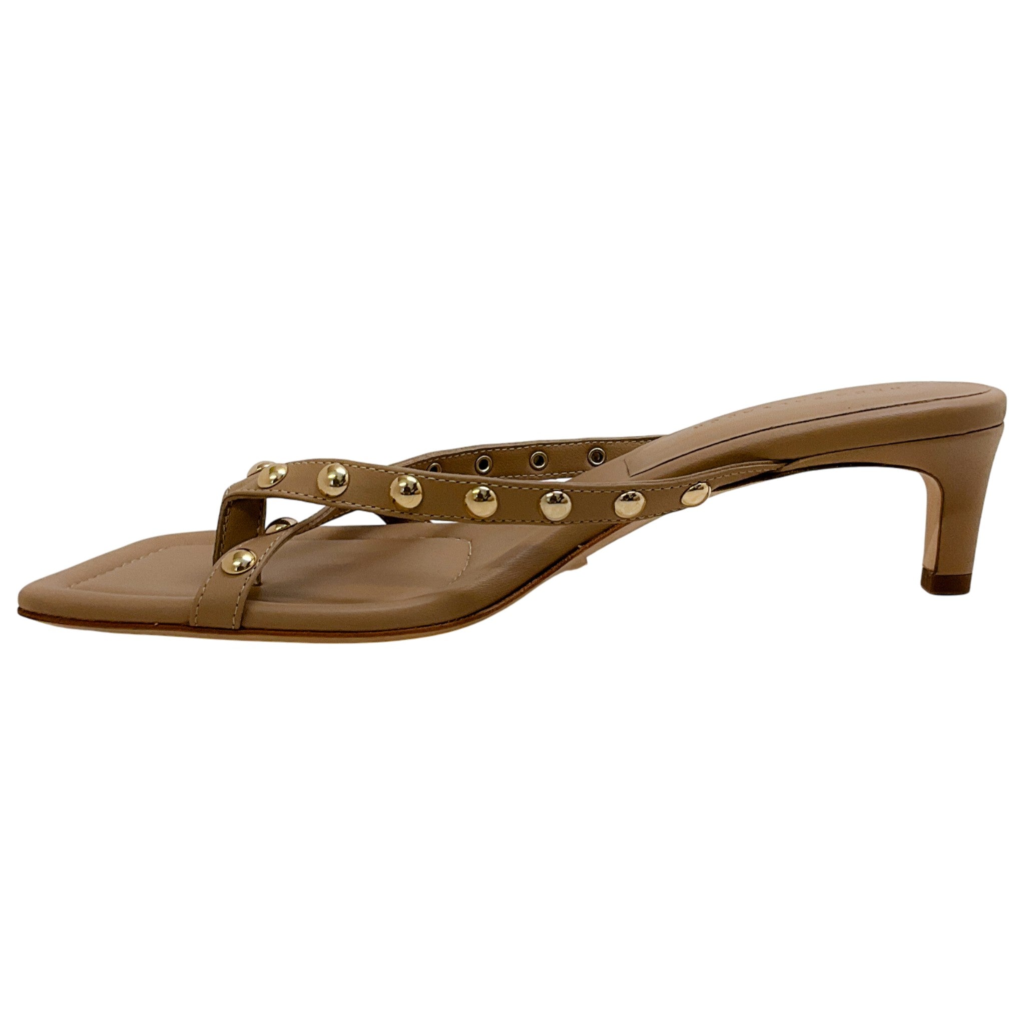 Freda Salvador Khaki Leather Elaine Studded Kitten Heel Sandals