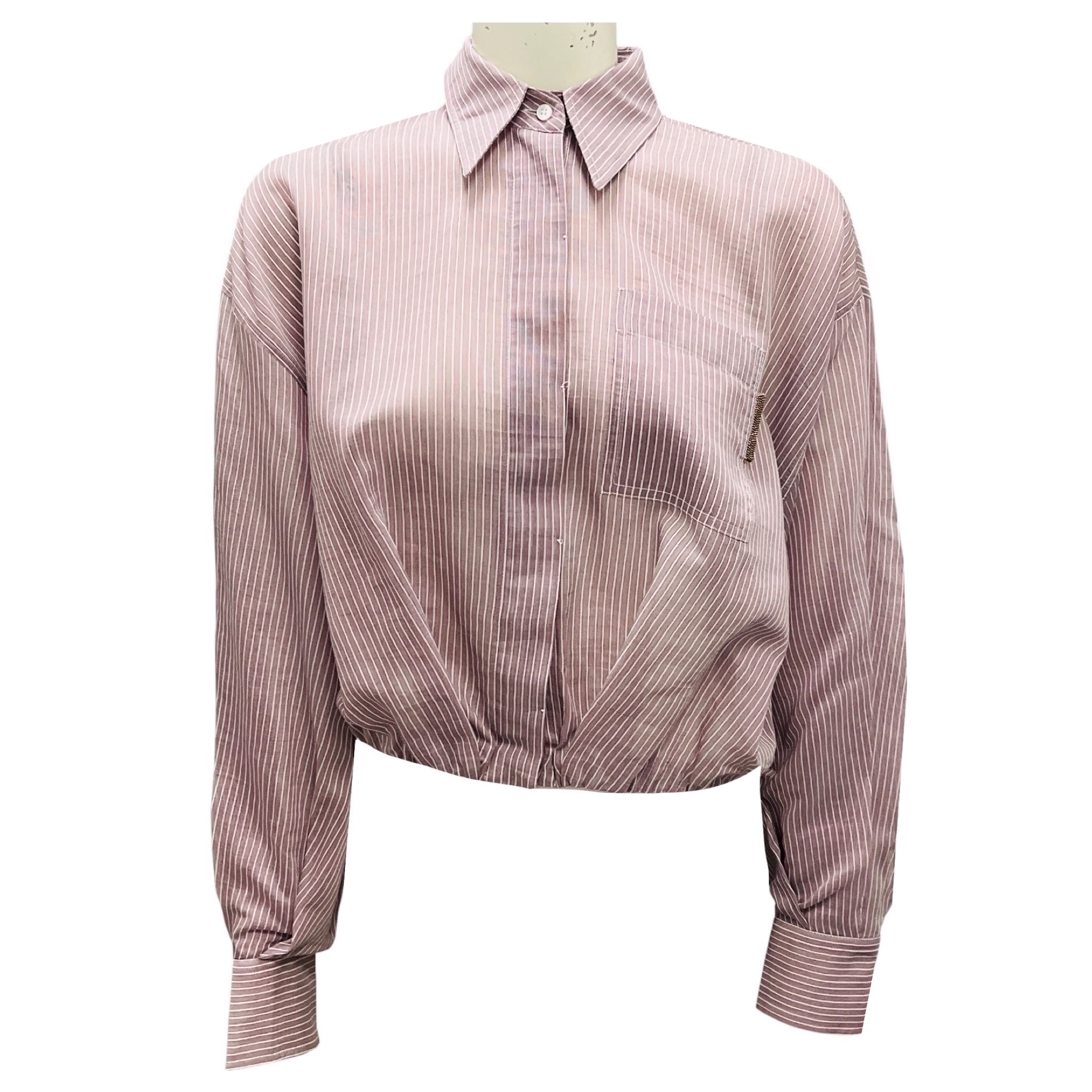 Brunello Cucinelli Purple Striped Cotton Silk Shirt / Blouse