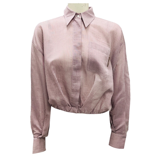 Brunello Cucinelli Purple Striped Cotton Silk Shirt / Blouse