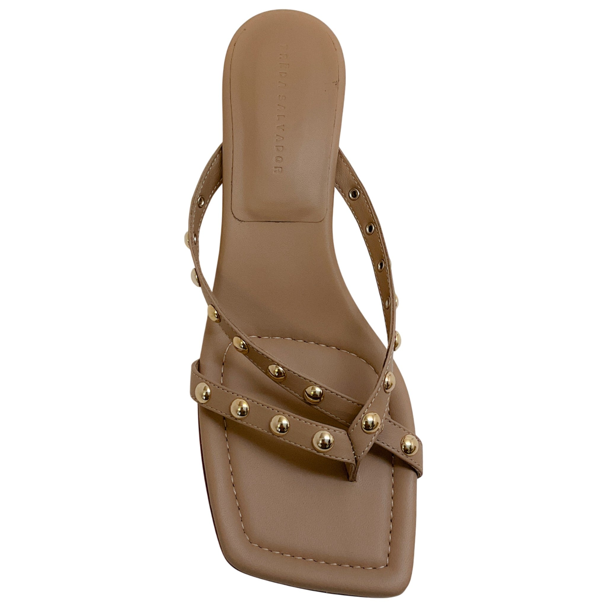 Freda Salvador Khaki Leather Elaine Studded Kitten Heel Sandals