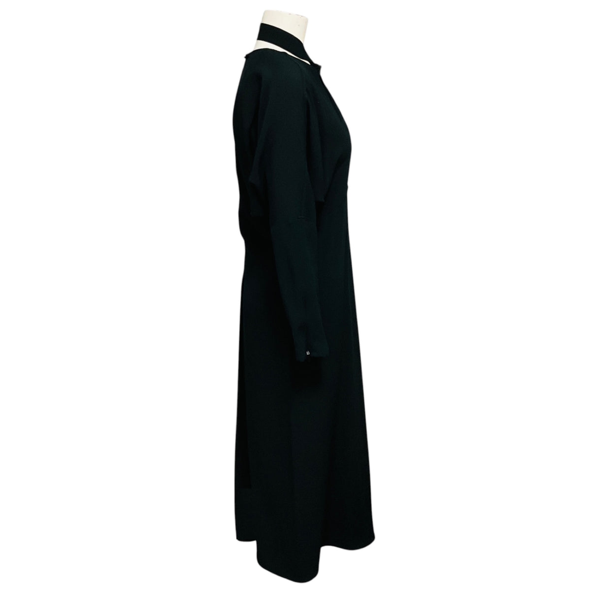 Victoria Beckham Black Long Sleeved V-Neck Crepe Midi Dress with Tie Neck