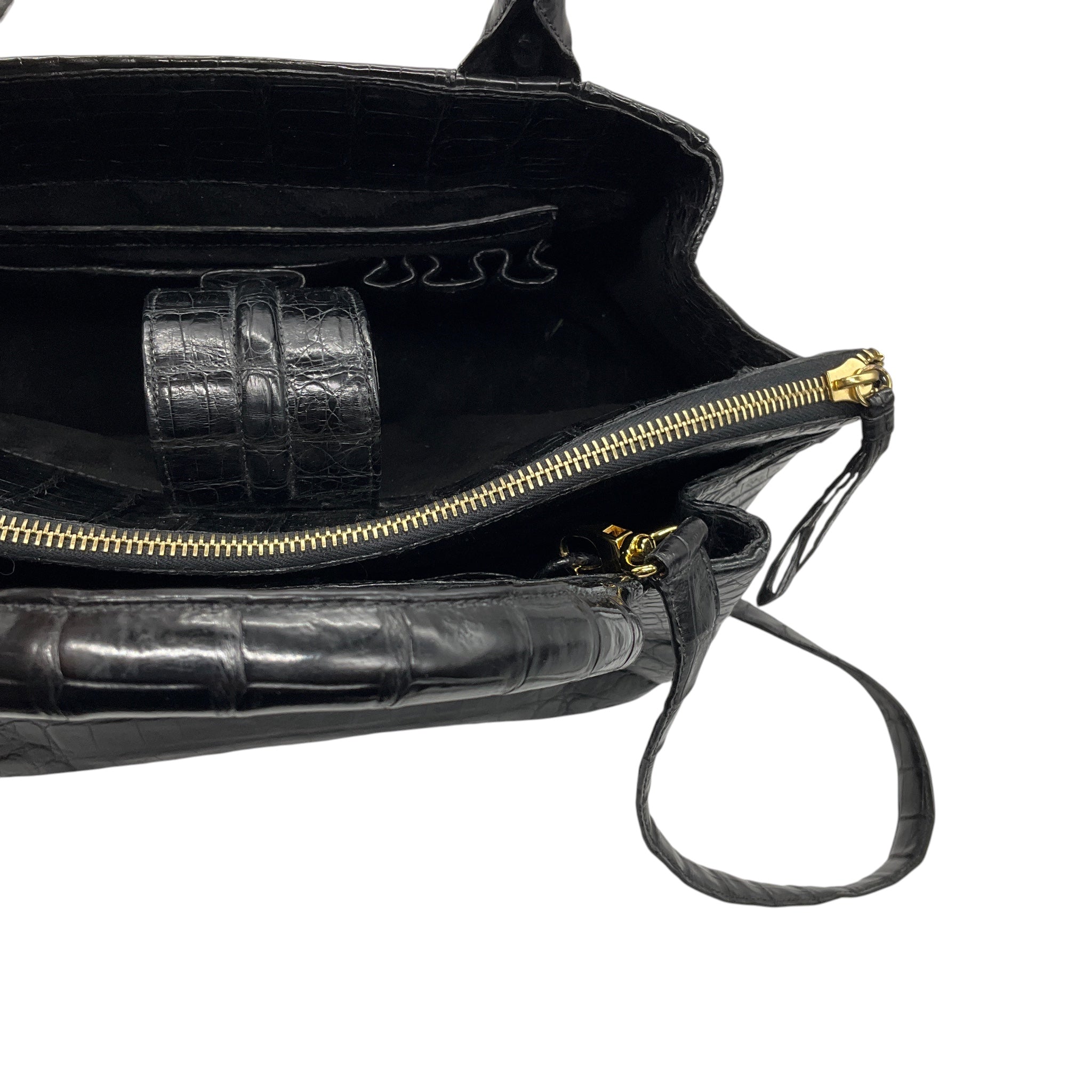 Nancy Gonzalez Black Genuine Crocodile Double Top Handle Satchel Handbag