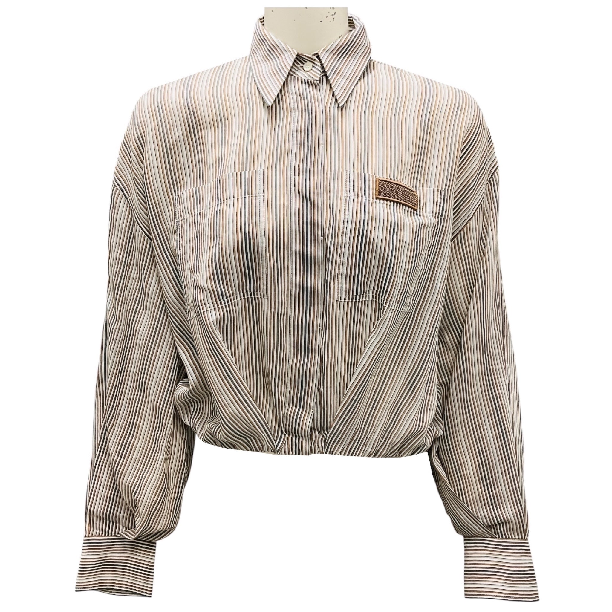 Brunello Cucinelli Multi Striped Cotton Silk Shirt / Blouse