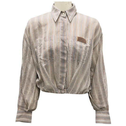Brunello Cucinelli Multi Striped Cotton Silk Shirt / Blouse