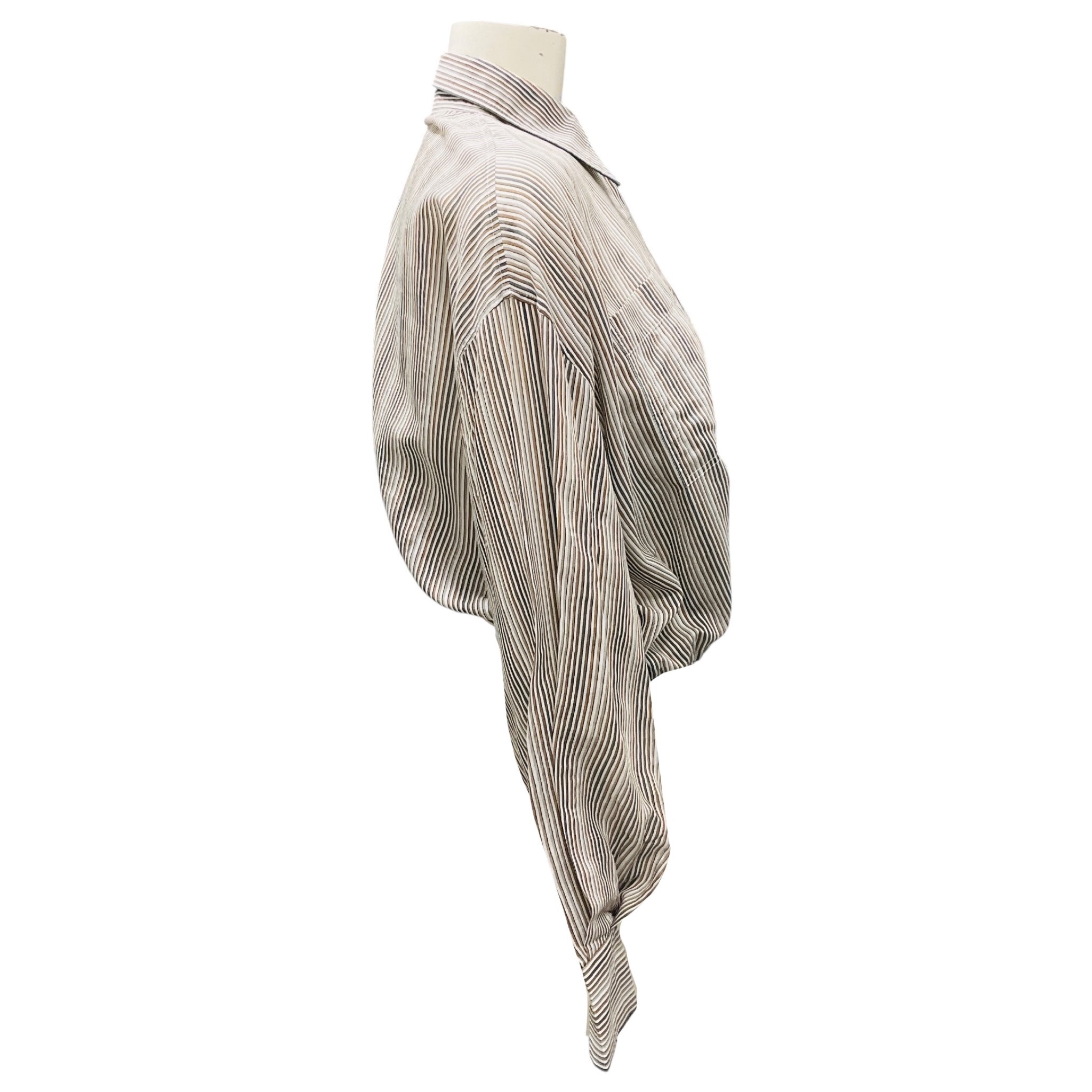 Brunello Cucinelli Multi Striped Cotton Silk Shirt / Blouse