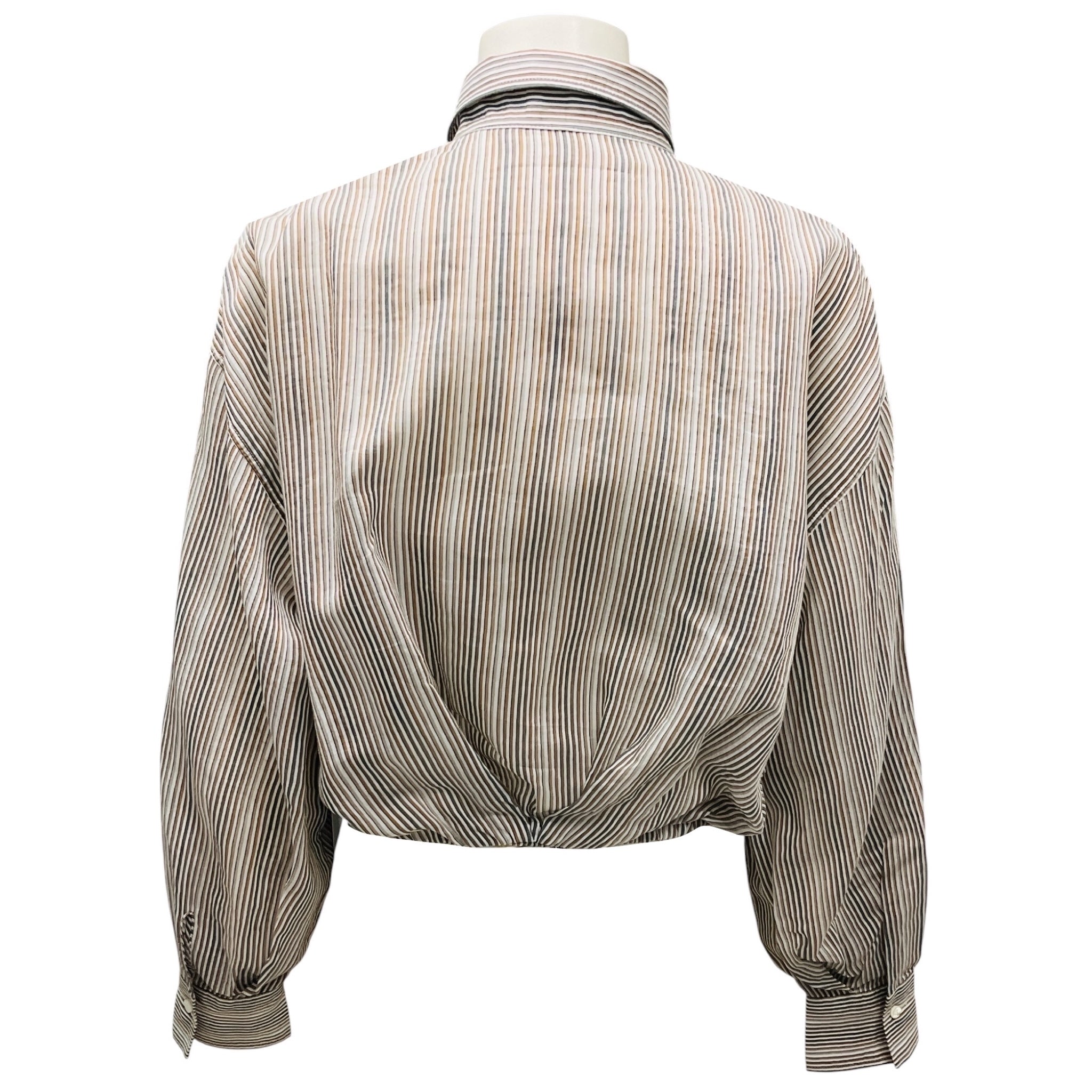 Brunello Cucinelli Multi Striped Cotton Silk Shirt / Blouse