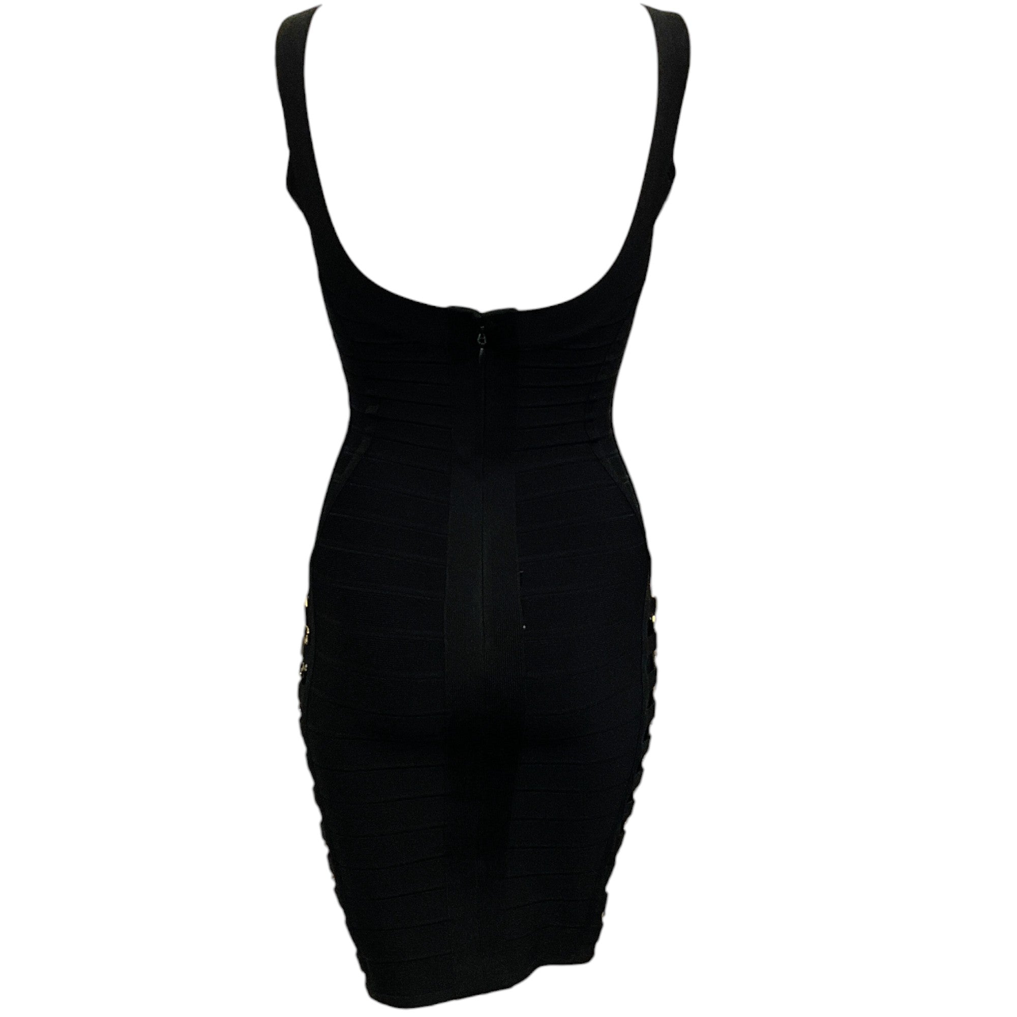 Herve Leger Black Lilykate Bandage Dress with Gold Hardware