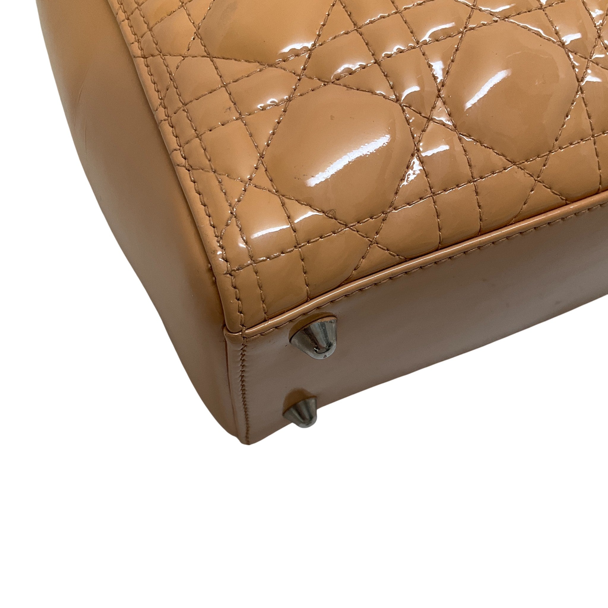 Christian Dior Beige Patent Leather Cannage Lady Dior Bag