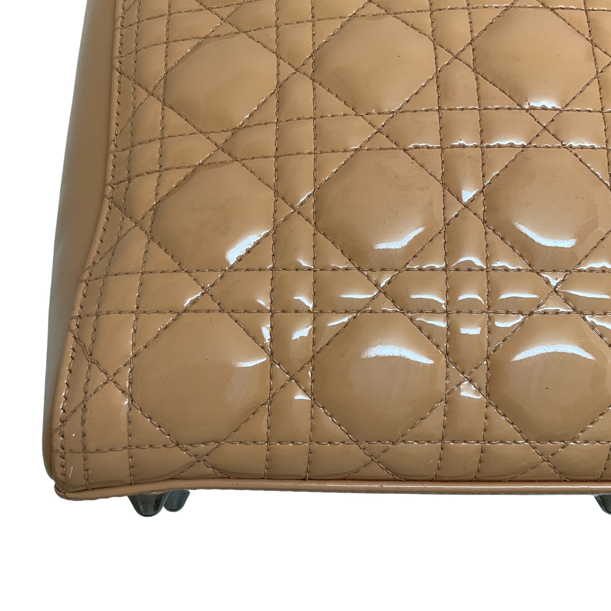 Christian Dior Beige Patent Leather Cannage Lady Dior Bag