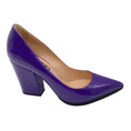 Load image into Gallery viewer, Sergio Rossi Purple Pointed Toe Block Heel Patent Leather Pumps
