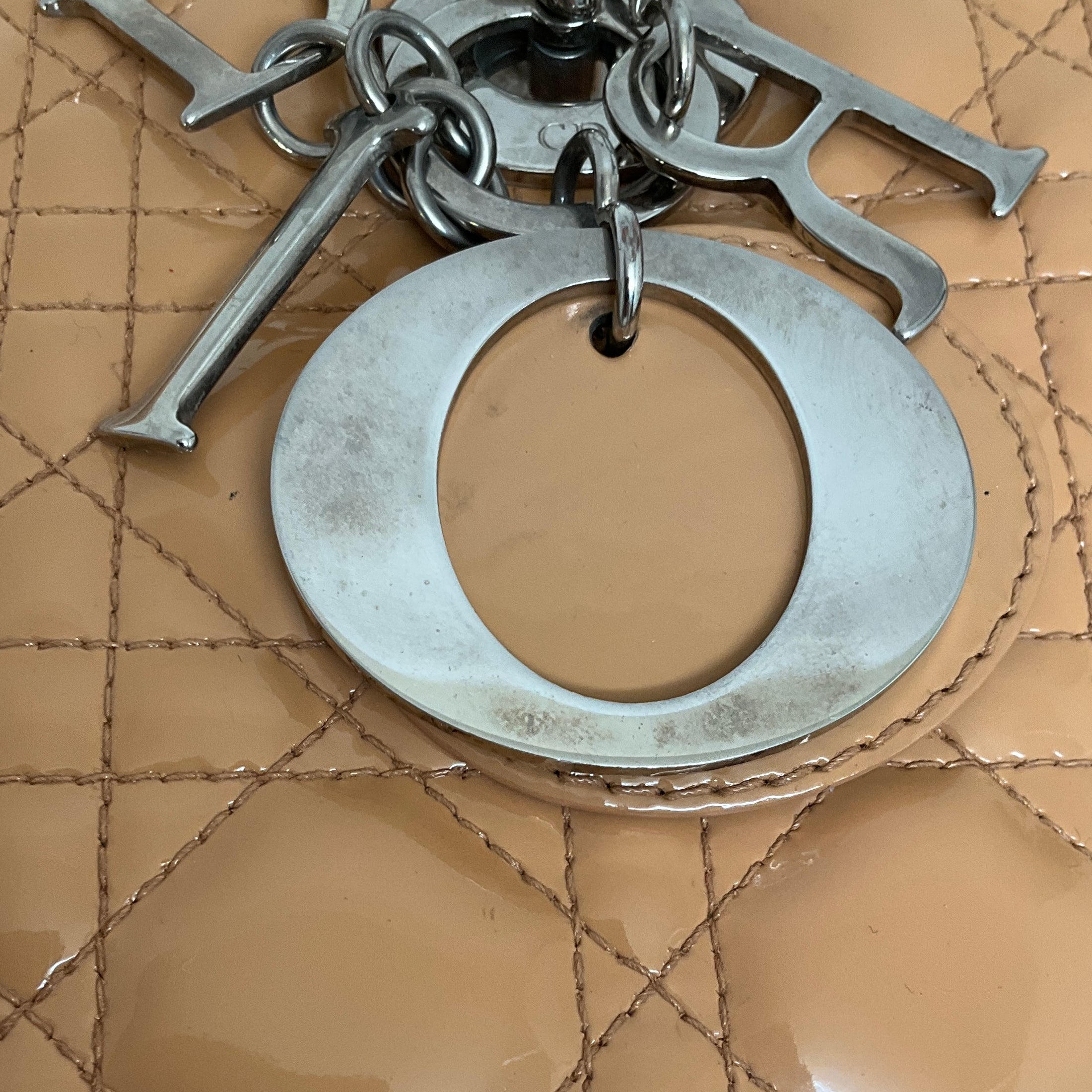 Christian Dior Beige Patent Leather Cannage Lady Dior Bag